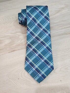 Men's Neck Tie NWT David Taylor Collection Blue Plaid Vintage
